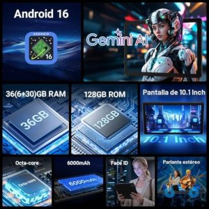 Gleeso Tableta, Android 16 Tableta, 36GB RAM 128GB ROM 1TB TF, tableta - Image 3