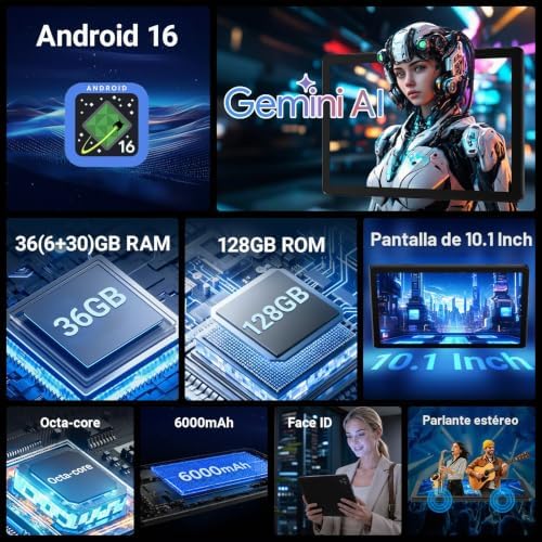 Gleeso Tableta, Android 16 Tableta, 36GB RAM 128GB ROM 1TB TF, tableta - Image 3