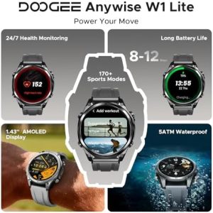ANYWISE W1 LITE - Relojes inteligentes para hombre, 1.43 pulgadas, AMO - Image 3