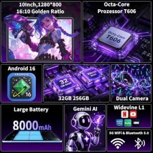 Tablet Android 16 con teclado - Tablet de 10 pulgadas, 32GB+256GB+2TB - Image 3