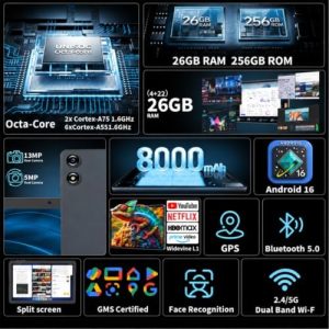 YLEEBG 2026 Nueva tableta Android 2 en 1 de 10 pulgadas con Gemini AI, - Image 3