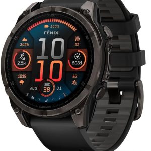 Garmin fēnix® 8, Zafiro, 1.850 in, DLC Titanio, Negro/Gris Guijarro