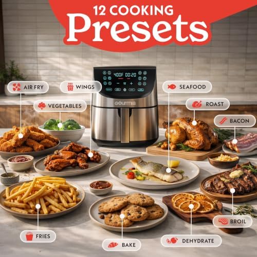 Gourmia Air Fryer - 8 Qt Basket Capacity, 12 Presets, Stainless Steel - Image 3