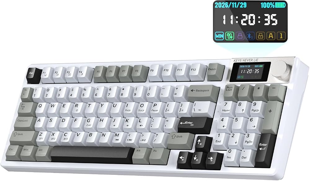 KEMOVE Teclado mecánico para juegos K94 Tri-Mode con pantalla y perill