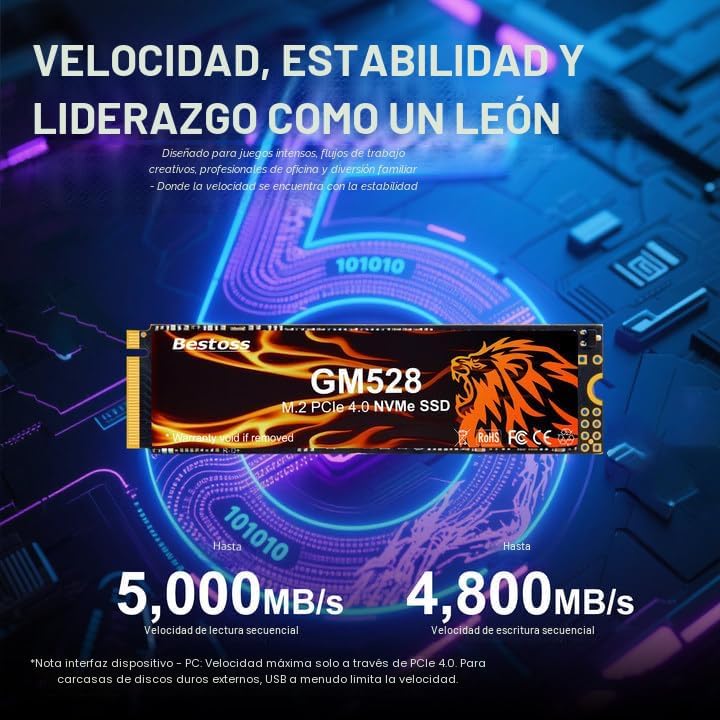 Bestoss - Disco duro interno M.2 SSD NVMe PCIe4.0 2280 de 2 TB, hasta - Image 3