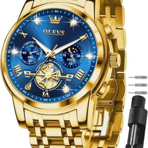 OLEVS Watches for Men Dress Chronograph Luxury Stainless Steel Big Fac