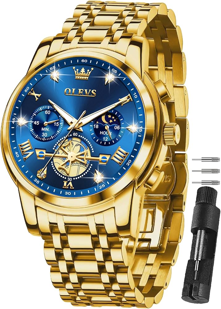 OLEVS Watches for Men Dress Chronograph Luxury Stainless Steel Big Fac