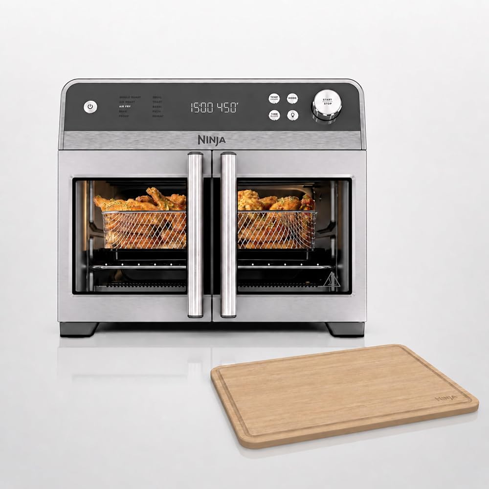 Ninja French Door Premier - Horno friturero con tabla de cortar, acero
