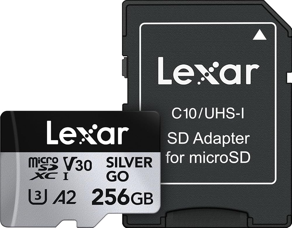 Lexar Tarjeta Micro SD de plata de 256 GB, lectura de 250 MB/s, 4K, V3