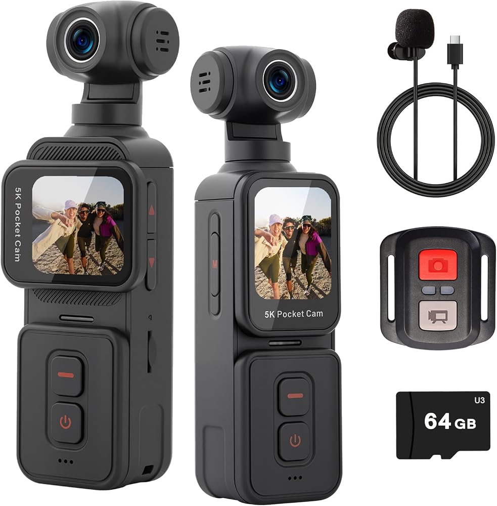 Cámara de bolsillo Vlogging 5K con lente giratoria remota
