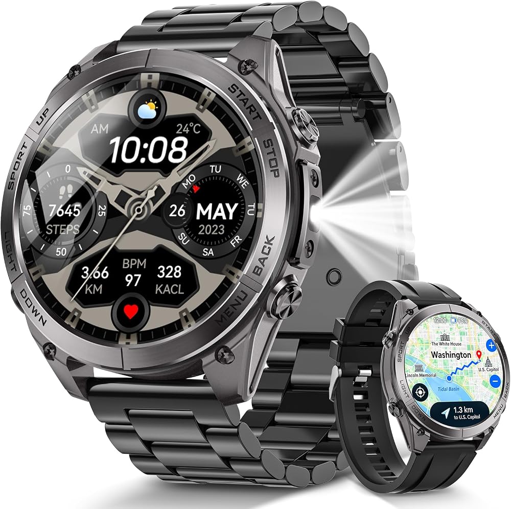 Reloj inteligente militar para hombre con GPS y mapas fuera de línea