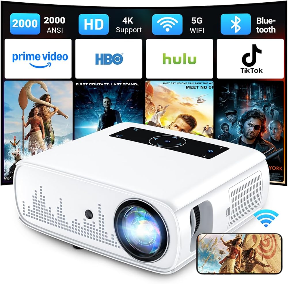 NICPOW Proyector de 2000 lúmenes ANSI con Wifi y Bluetooth