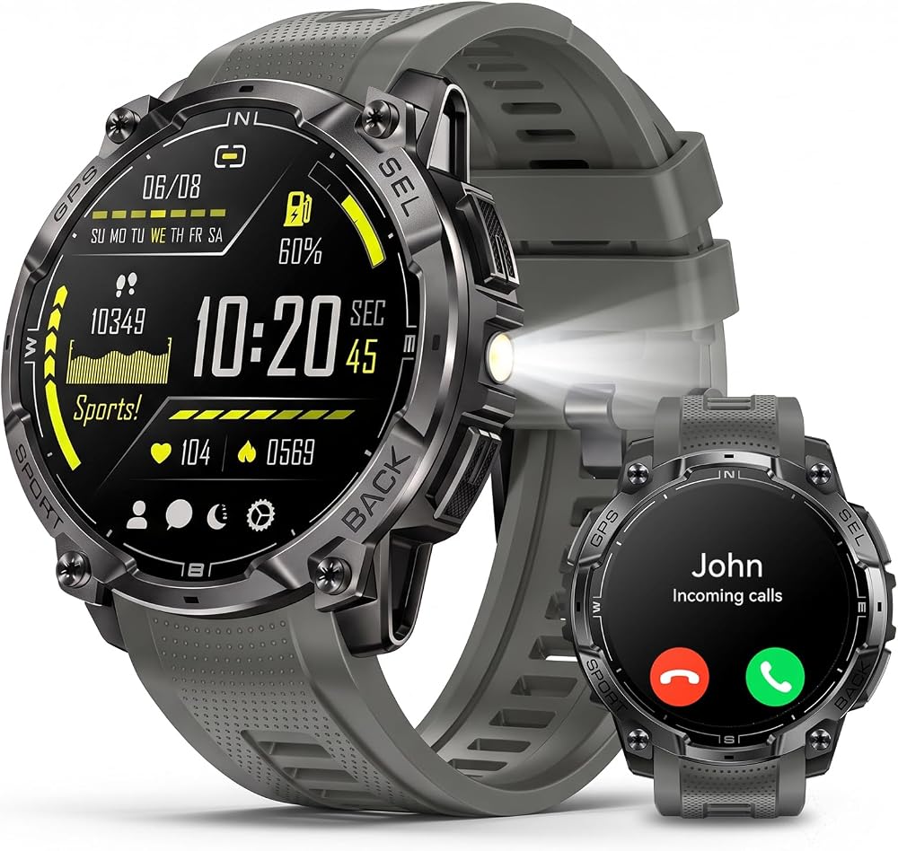 Reloj inteligente militar para hombre, GPS integrado, llamada Bluetoot