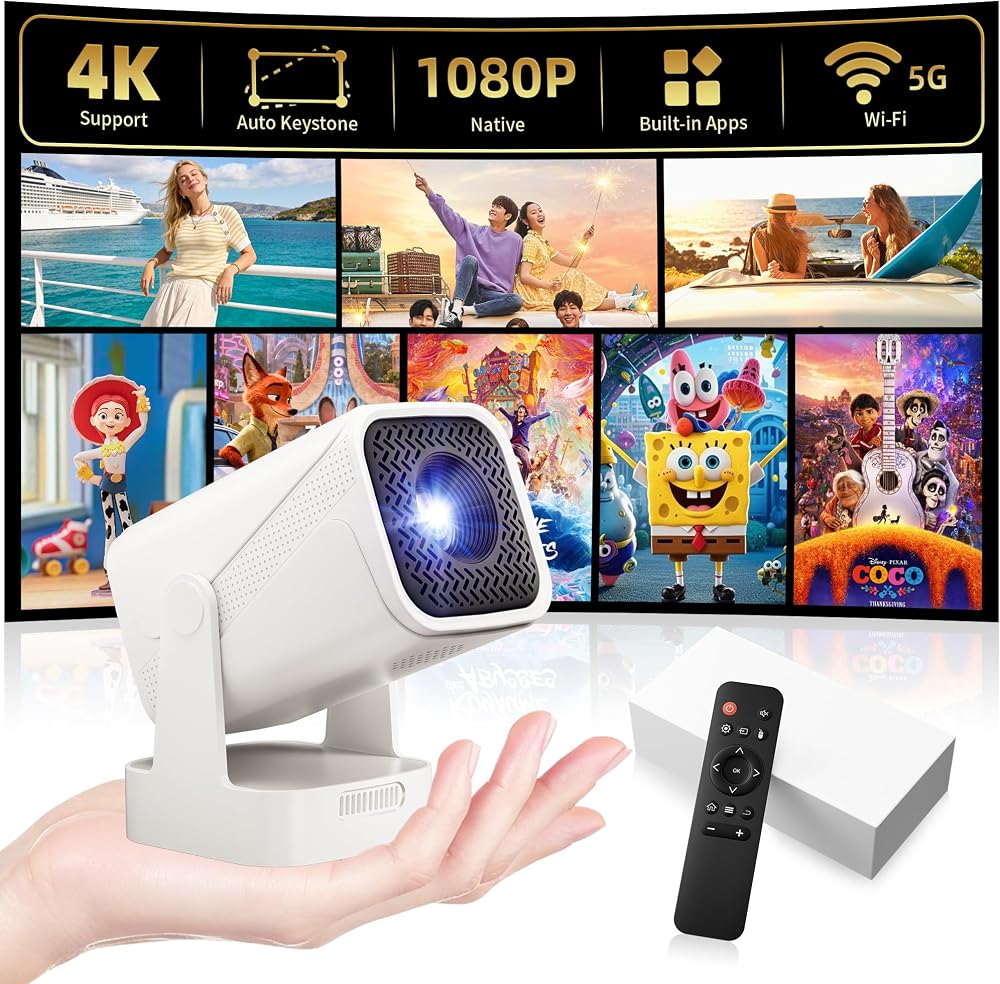 Mini proyector inteligente, proyector nativo 1080P con WiFi y Bluetoot