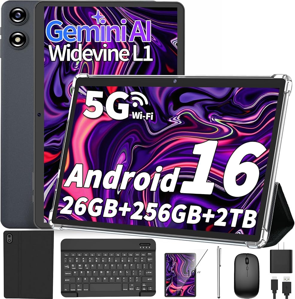 2026 Android 16 Tablet con teclado - Tableta electrónica de 10 pulgada