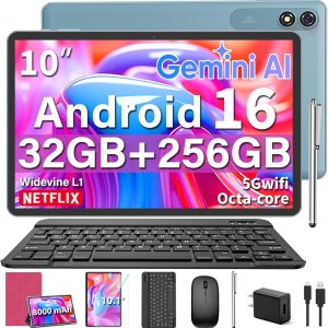 Tablet Android 16 con teclado - Tablet de 10 pulgadas, 32GB+256GB+2TB