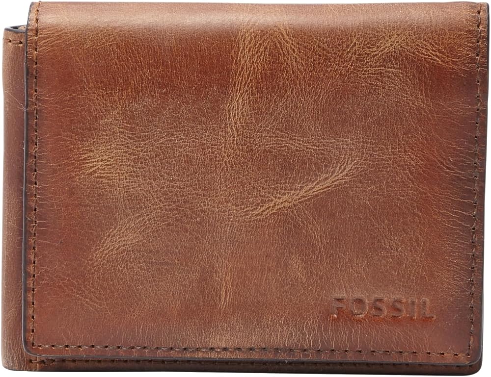 Fossil Billetera para hombre, Derrick de piel con bloqueo RFID, triple