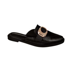 Mocasín Con Hebilla Dorada Negro Mujer Bebece