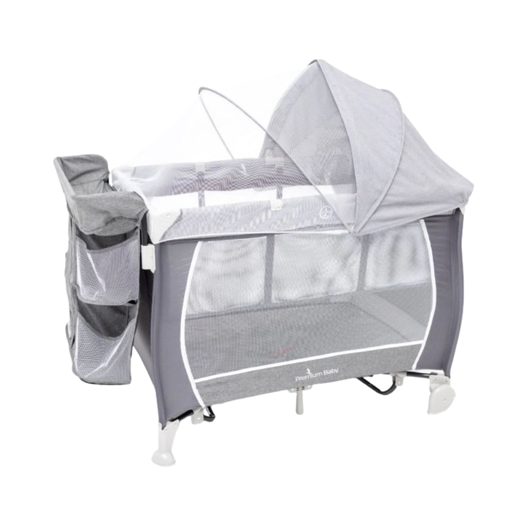 Cuna Corralito Austin Gris Con Cambiador Premium Baby