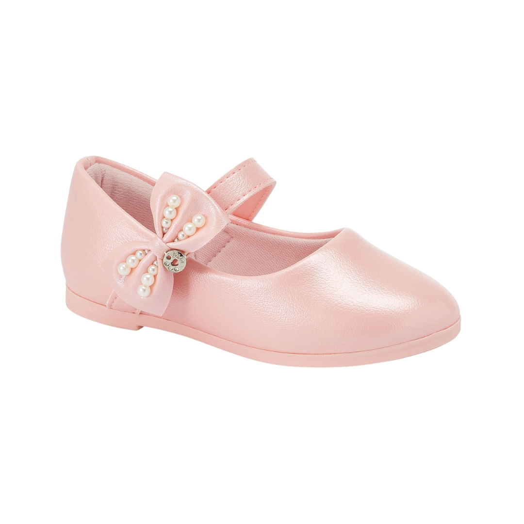 Chatita Estilo Bailarina Con Moño De Perlas Lateral Rosa Niña Klin - Image 2