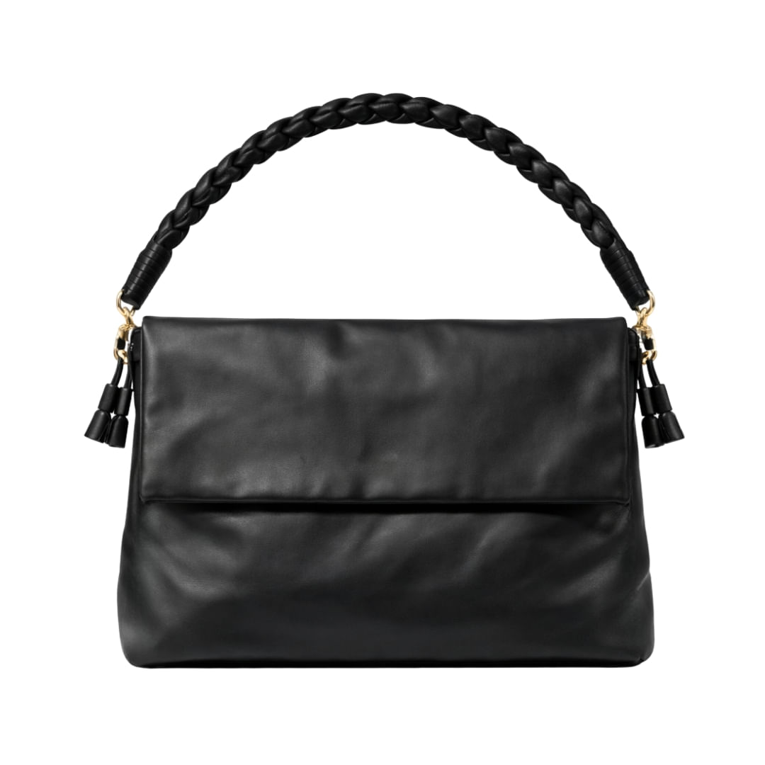 Cartera De Hombro Bolsa Asa Trenzada Borlas Negro Mujer Fiore