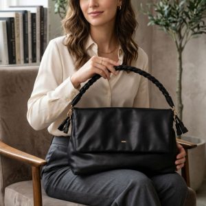 Alternative view of Cartera De Hombro Bolsa Asa Trenzada Borlas Negro Mujer Fiore