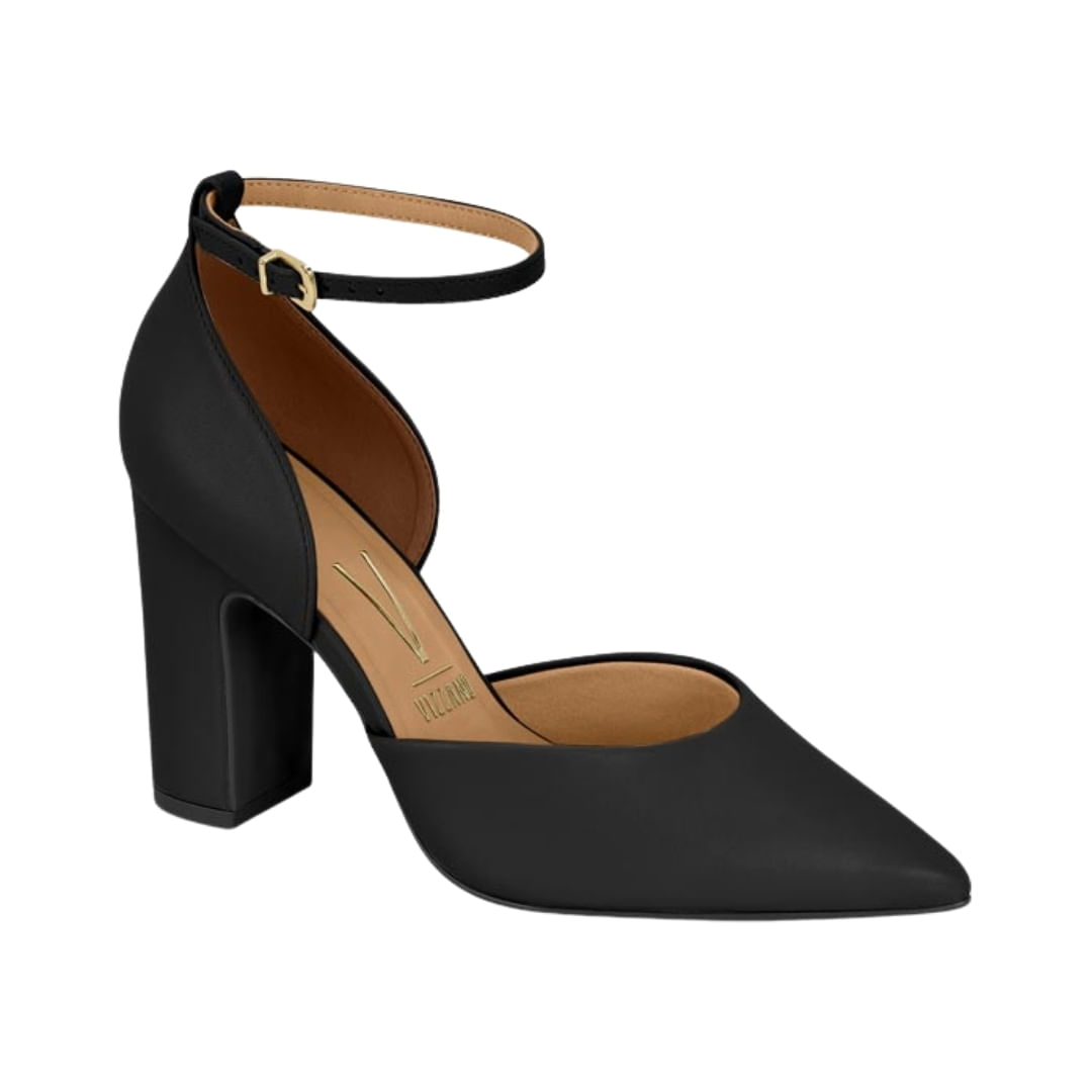 Stiletto Negro Horma Brasilera Taco Grueso 10 Centímetros Mujer Vizzan