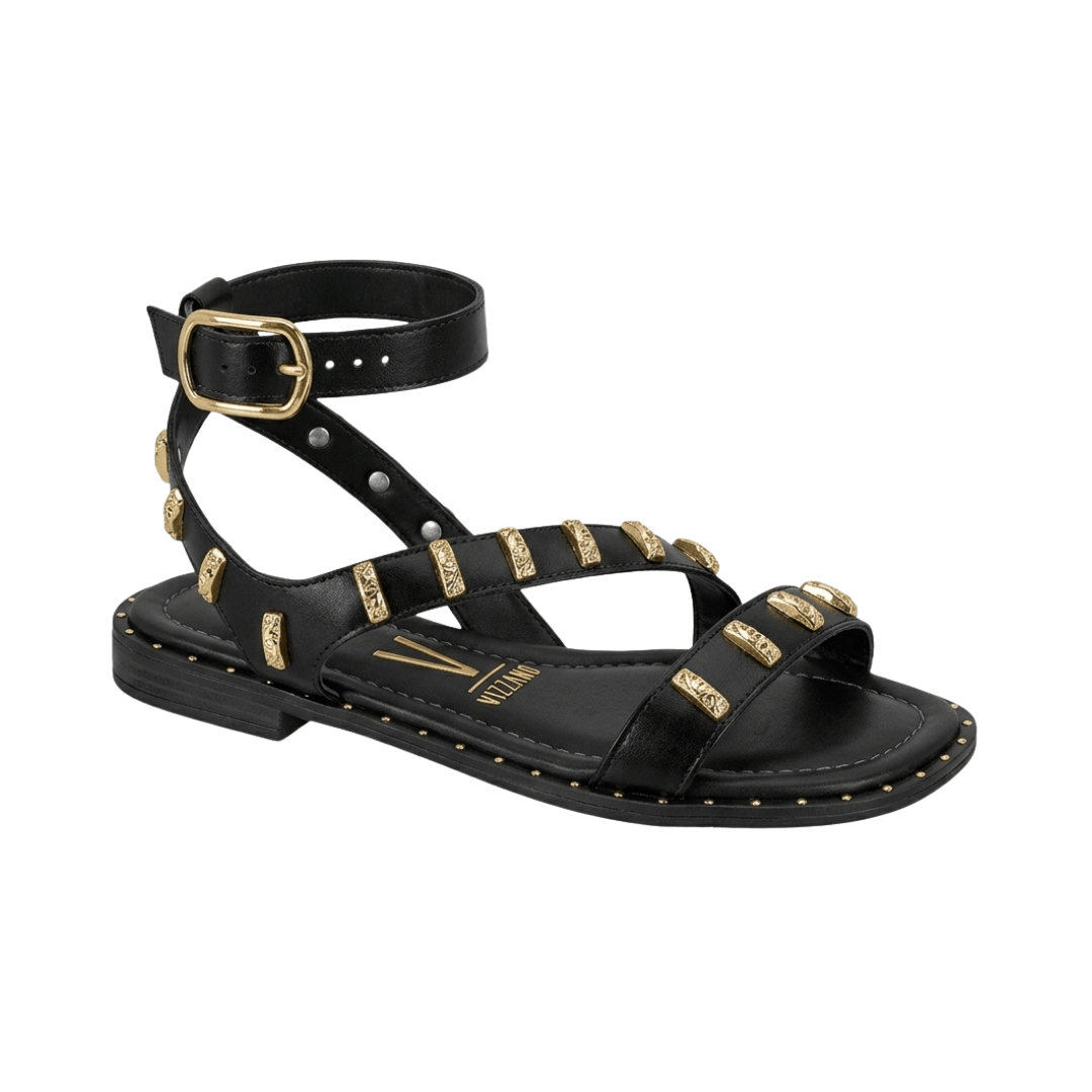 Sandalia Baja Horma Brasilera Negro/Dorado Mujer Vizzano